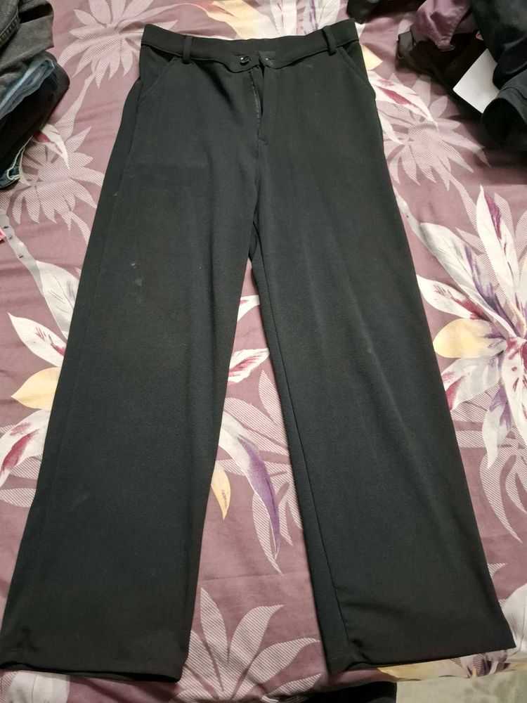 ​High-Waisted Wide-Leg Black Trousers