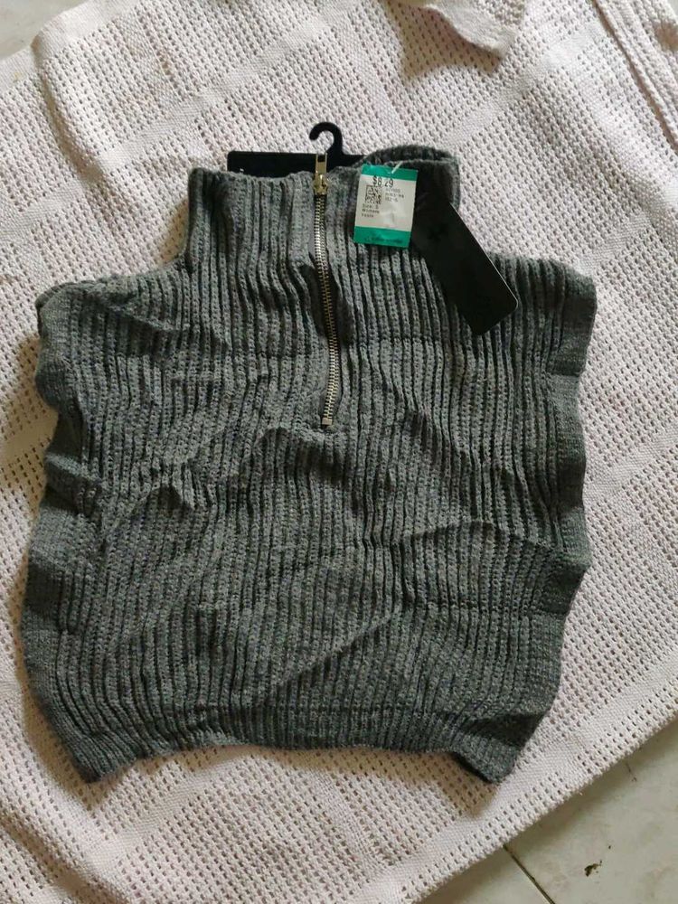 Gray Knit Turtleneck Vest
