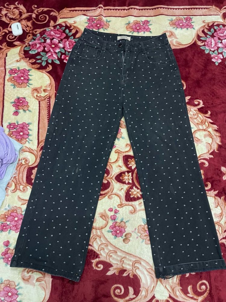 Trendy Polka Dot Wide Leg Jeans