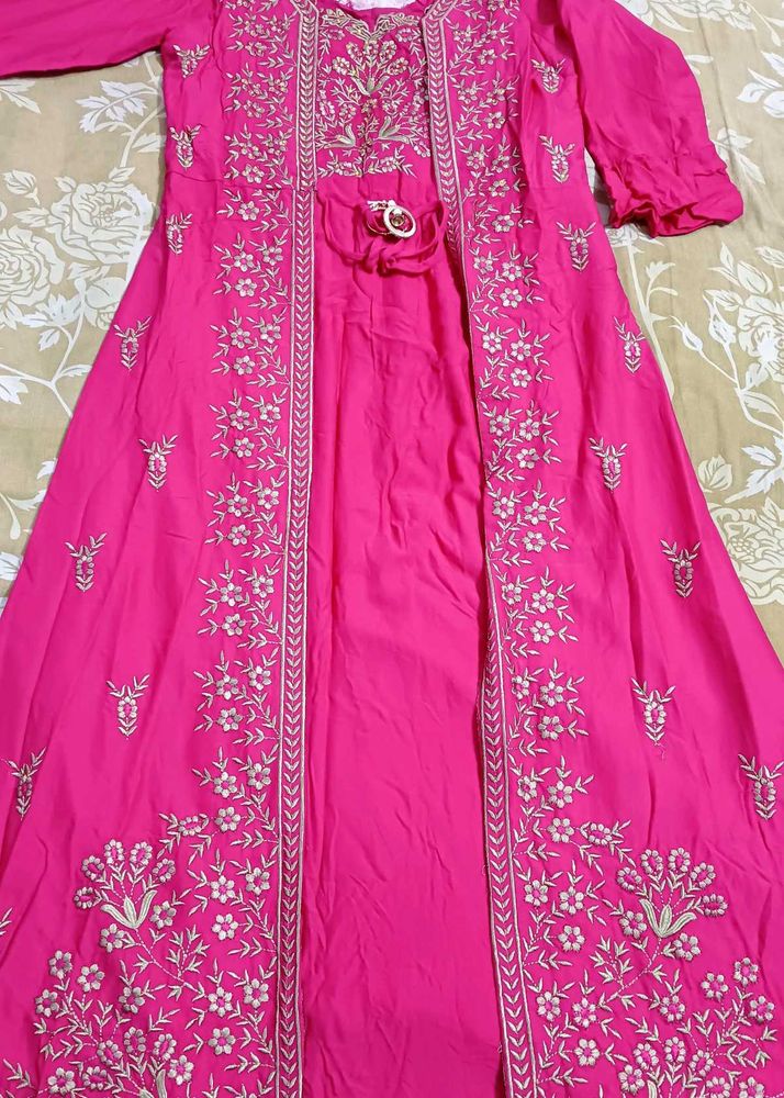 New Stunning Pink Embroidered Floor Length kurta