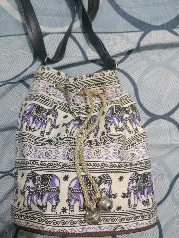 Boho Elephant Print Drawstring Bag