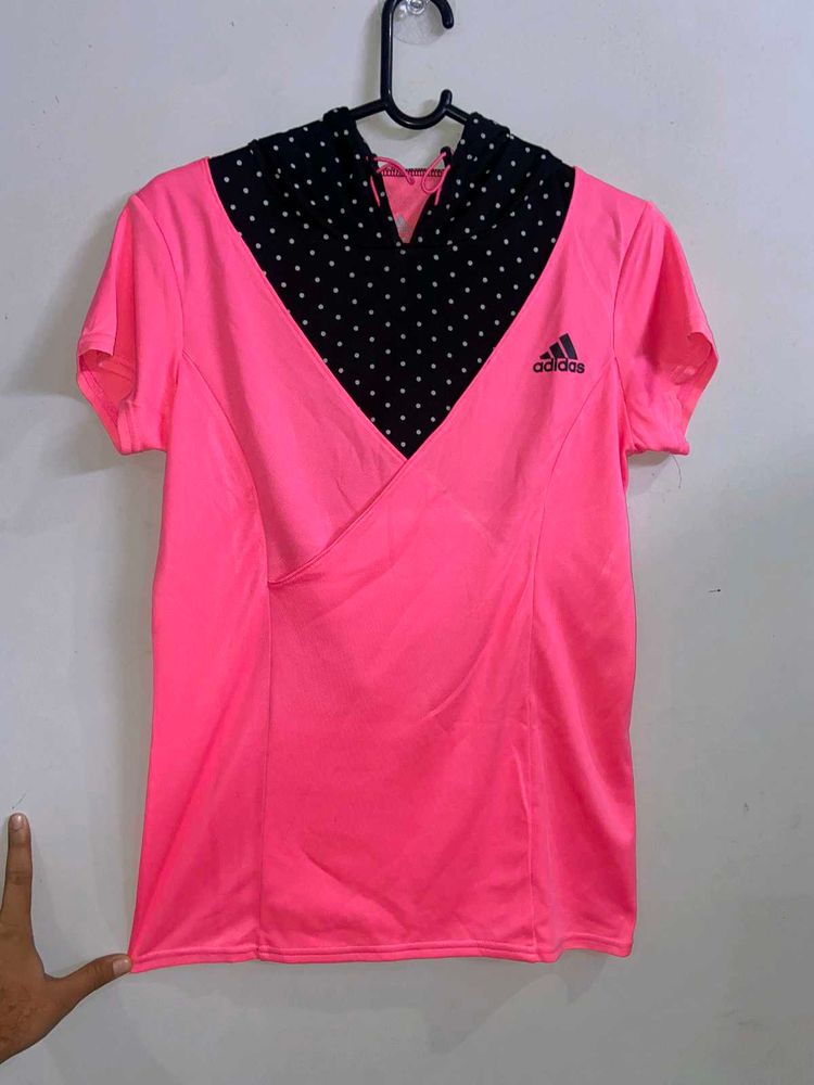 Adidas Pink &amp; Black Polka Dot Hoodie