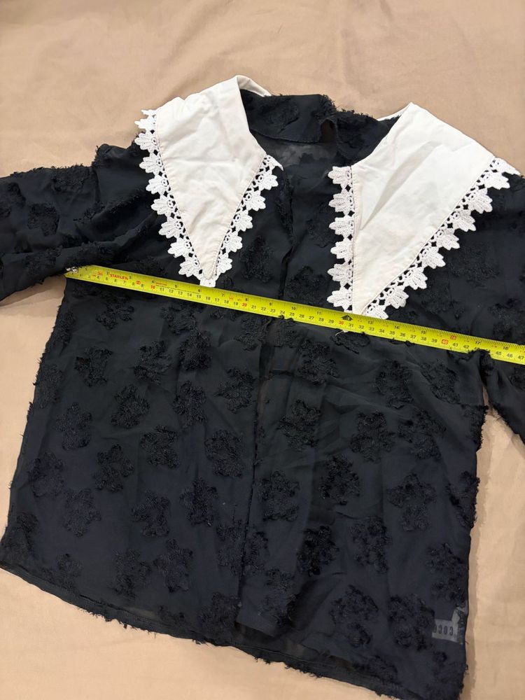 Black Textured Collar Top