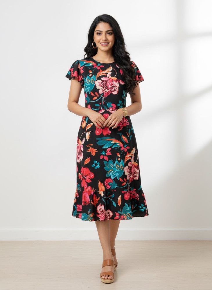 🍀Vibrant Floral Print Midi Dress
