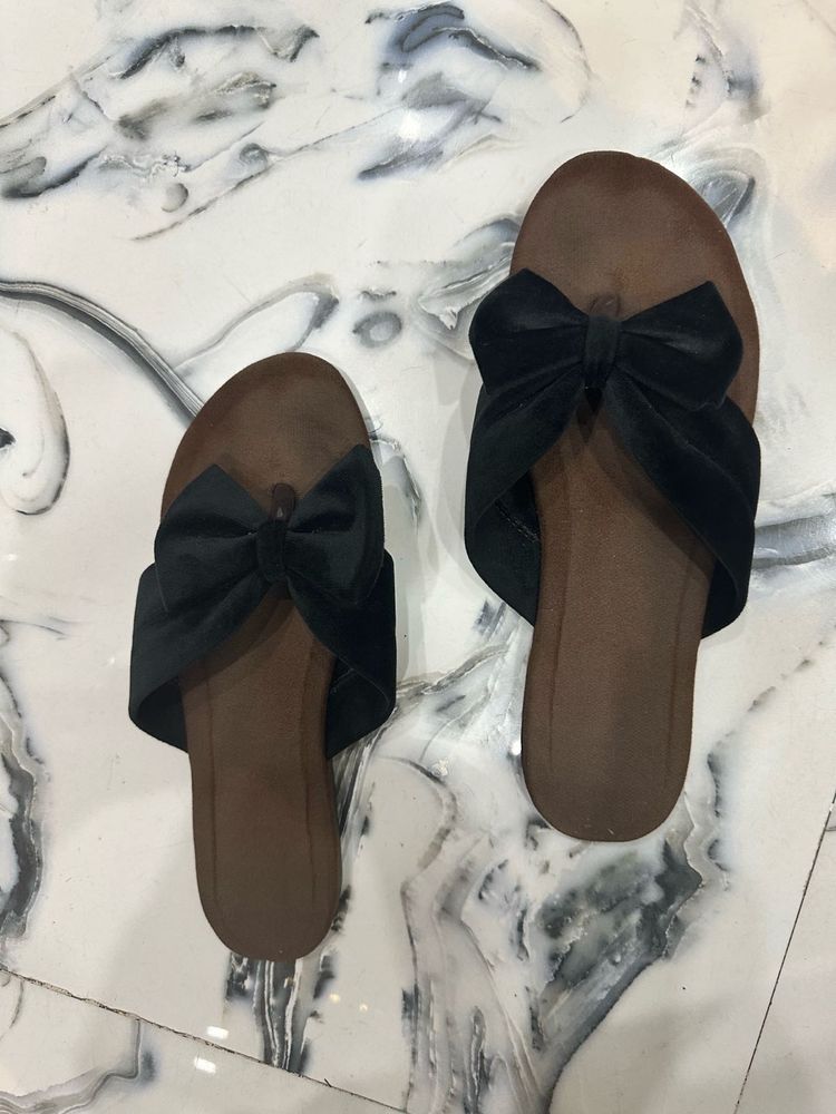 Black Bow Design Suede Flats