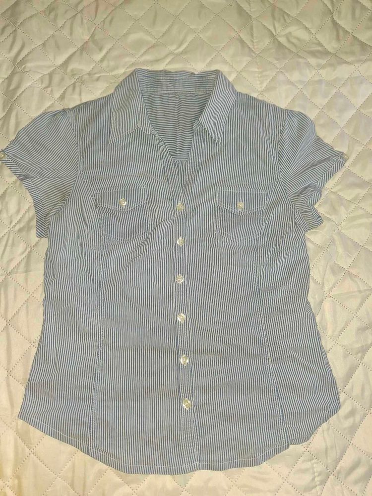 Blue Striped Button-Up Shirt