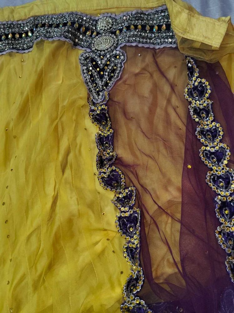 yellow and purple beautiful lehnga