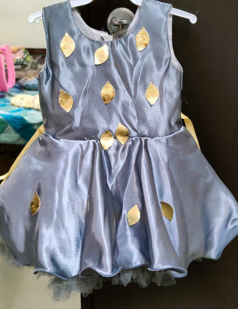 Satin Party Dress with Leaf Embellishments