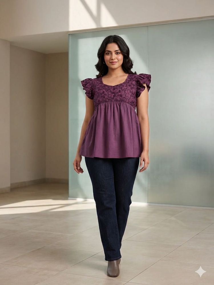 Elegant Purple Embroidered Kurta Top
