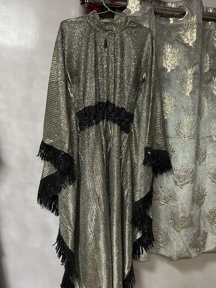 Sparkling silver Black  Kaftan Gown