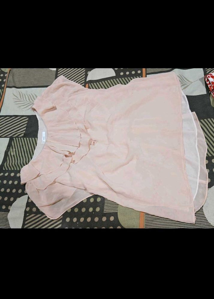 Blush Pink Ruffled Chiffon Top and skirt set