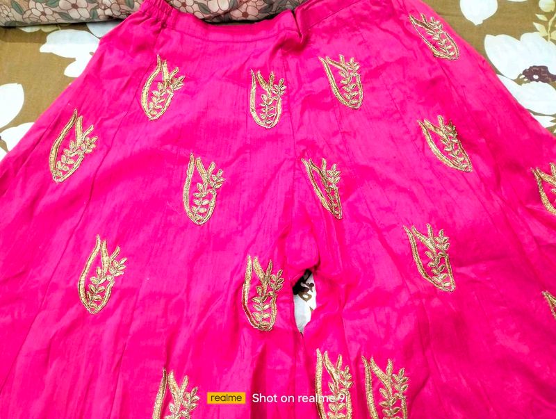 Hot Pink Embroidered Palazzo Pants