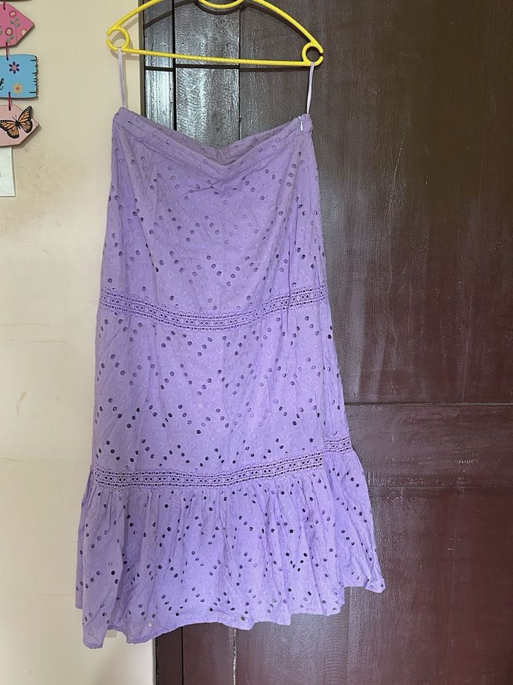 Lavender Eyelet Midi Skirt