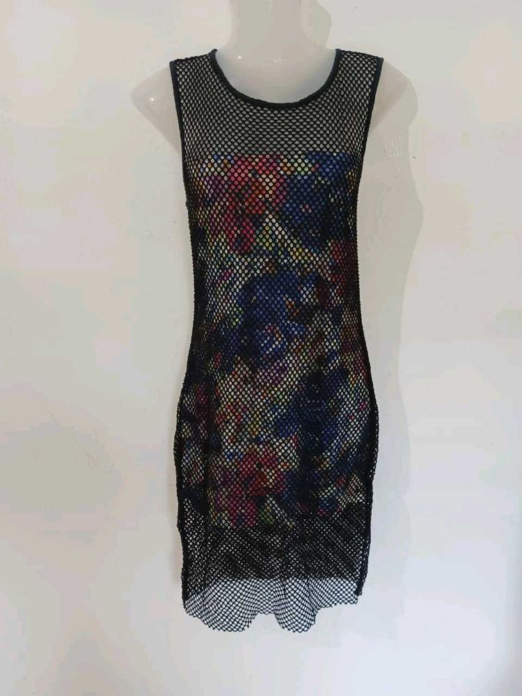 Floral Mesh Sheer Mini Dress