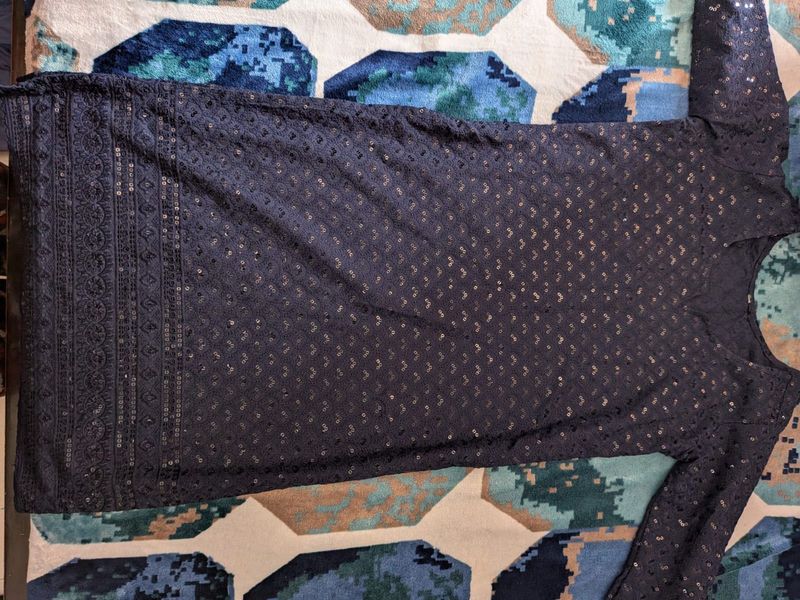 Elegant Navy Blue Kurta with Lace Detail