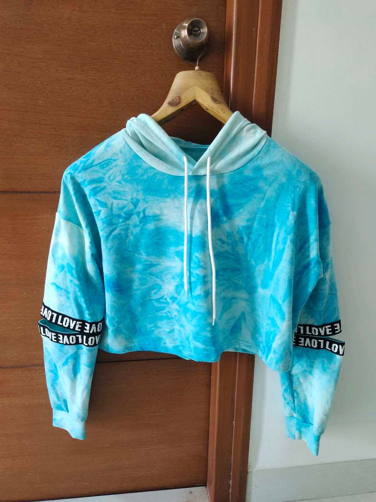 Blue Tie Dye Crop Top Hoodie