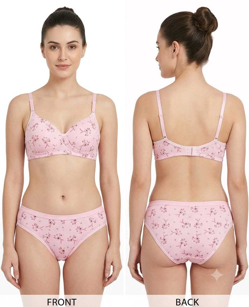 Cute Pink Floral Bra &amp; Panty Set