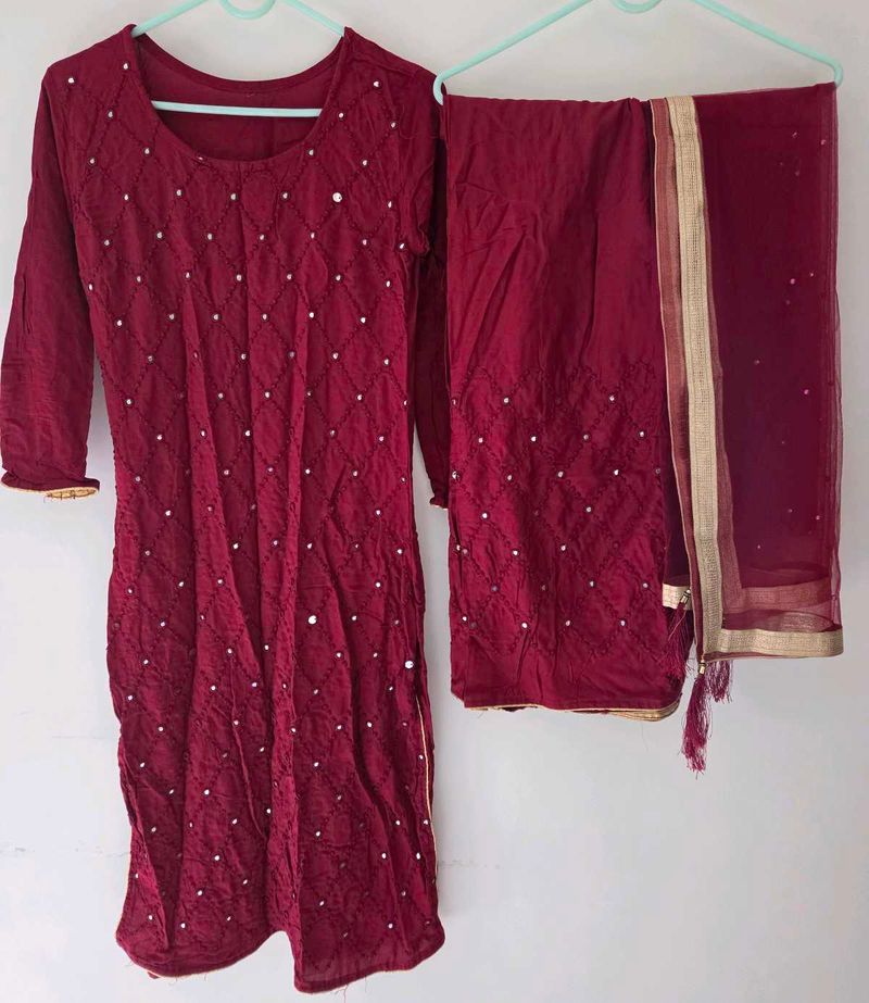 Maroon Kurta Set with Dupatta