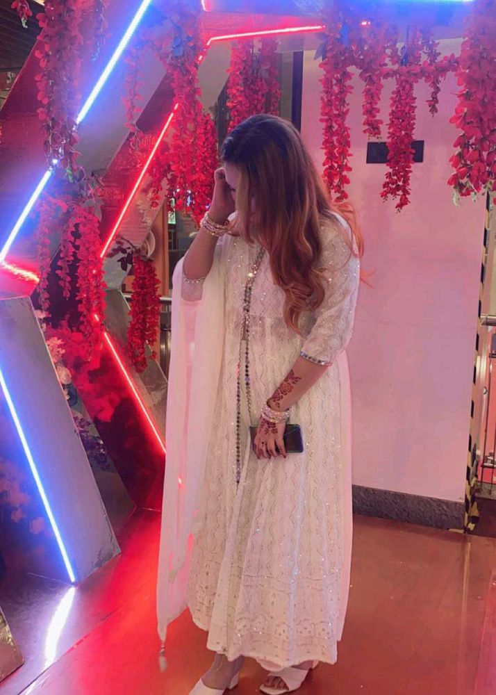 Elegant White Anarkali Set 3pc