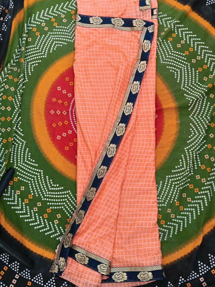 Elegant Peach Saree with Floral Border