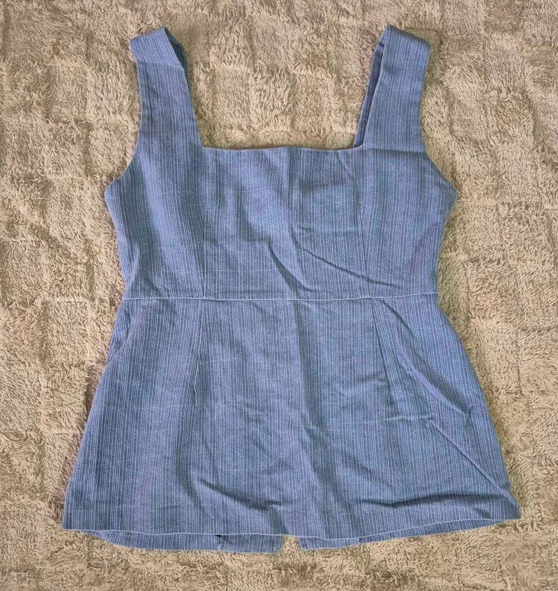 Light Blue Striped Square Neck Top