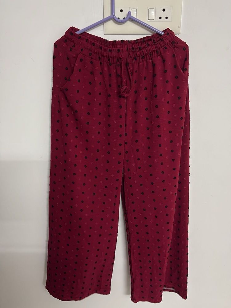 Chic Maroon Polka Dot Palazzo Pants