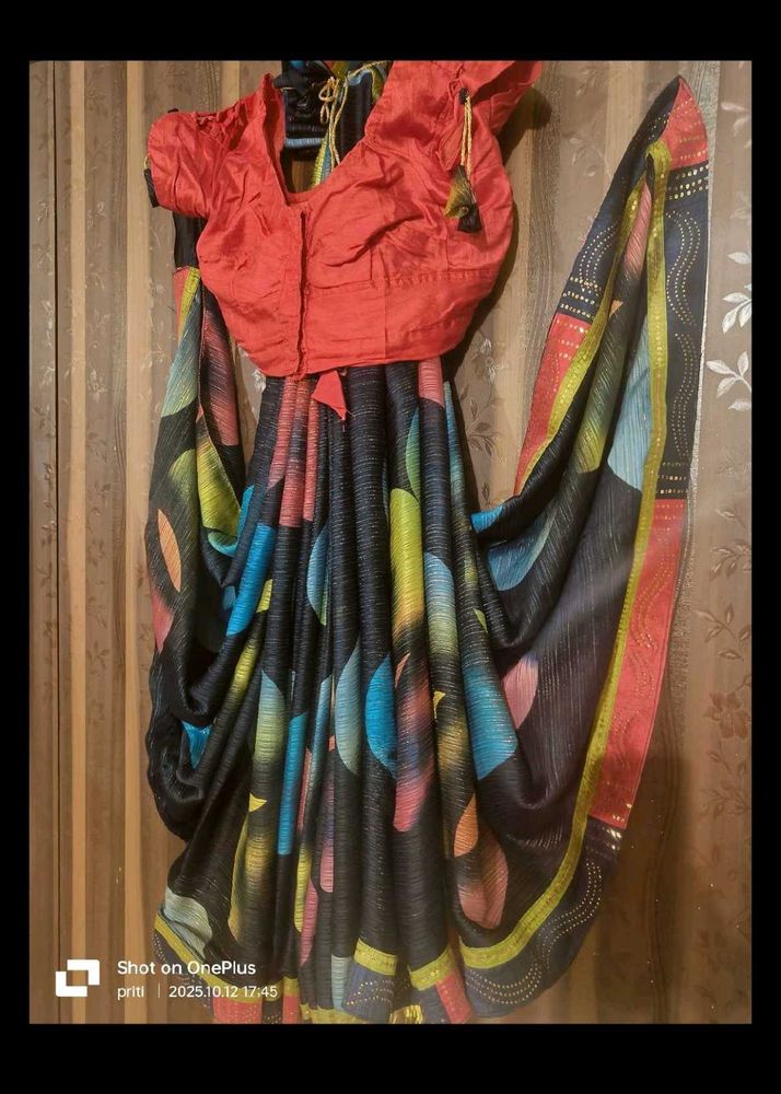 Vibrant Printed Saree with Blouse