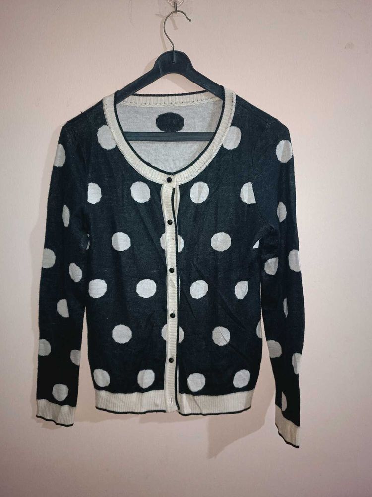 Polka Dot Button-Up Cardigan