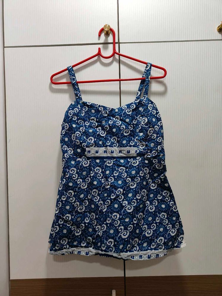 Blue Strap Printed Short Kurti