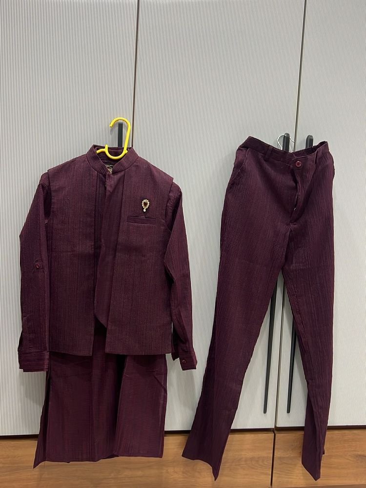 14 years Boy’s Maroon Kurta Set with Jacket