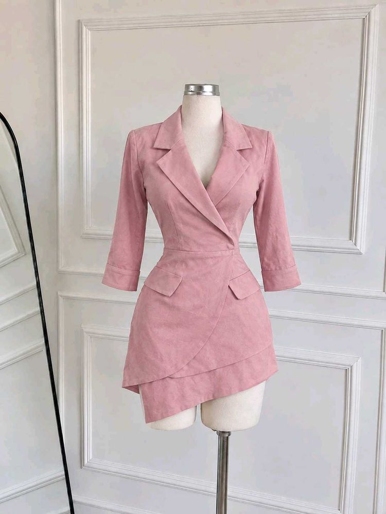 Pink Blazer Dress with Asymmetrical Skirt
