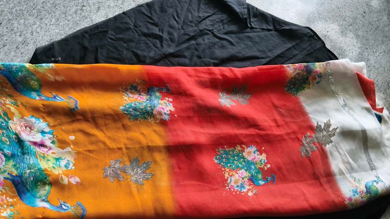 Vibrant Peacock Print Saree
