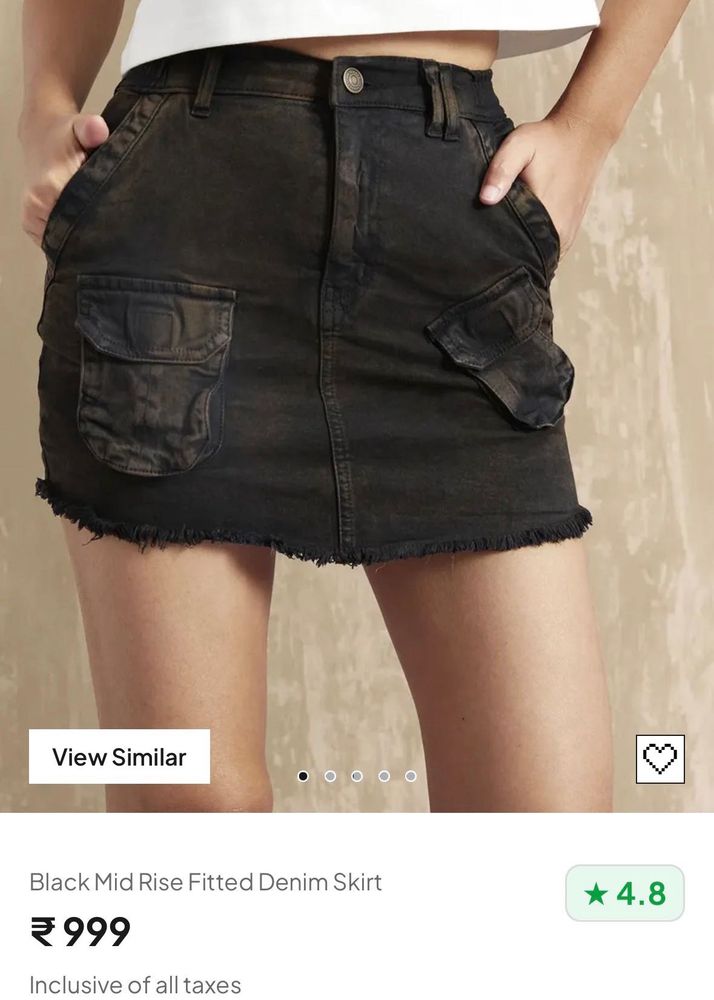 Black Cargo Denim Mini Skirt
