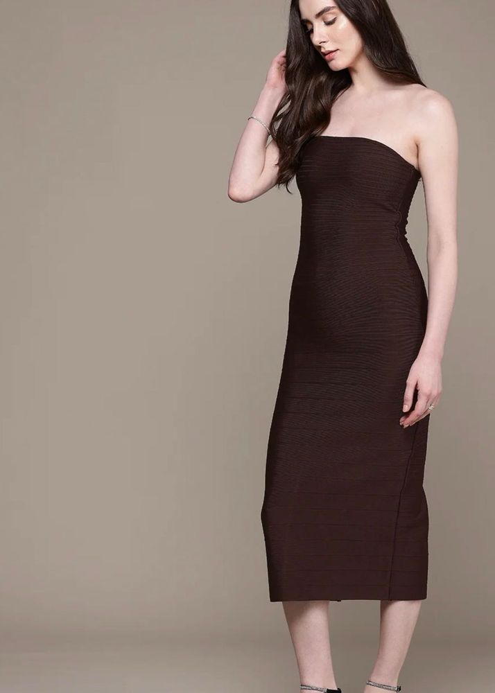 Chic Strapless Bodycon Midi Dress L size with labe
