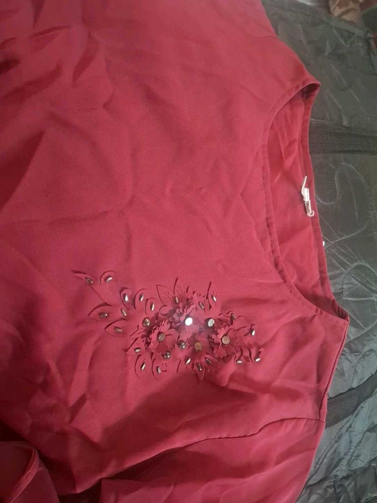 Elegant Red Embellished Top