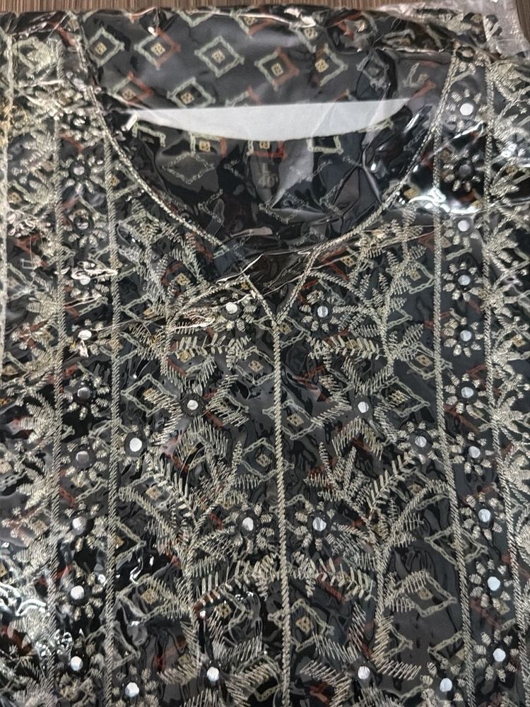 Black Embroidered short frock Kurta