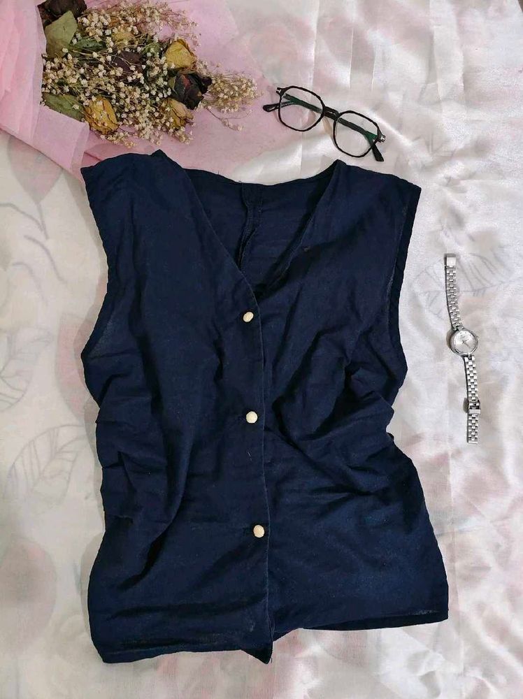 Waistcoat Navy V-Neck Top
