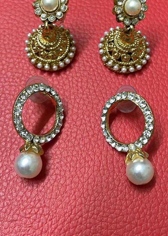 Elegant Gold Pearl &amp; Crystal Earrings