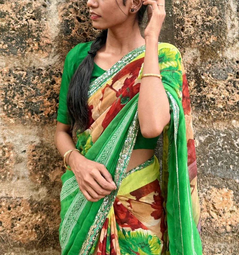 Vibrant Floral Print Saree