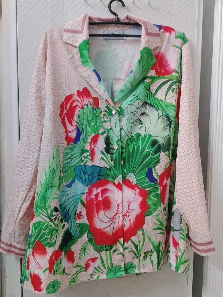 Boho Floral Print Button-Up Shirt