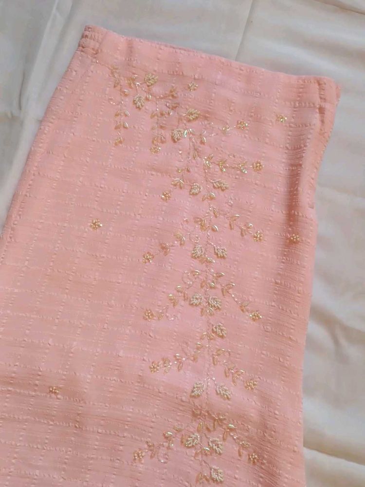 Peach Embroidered Ethnic Skirt aari worked