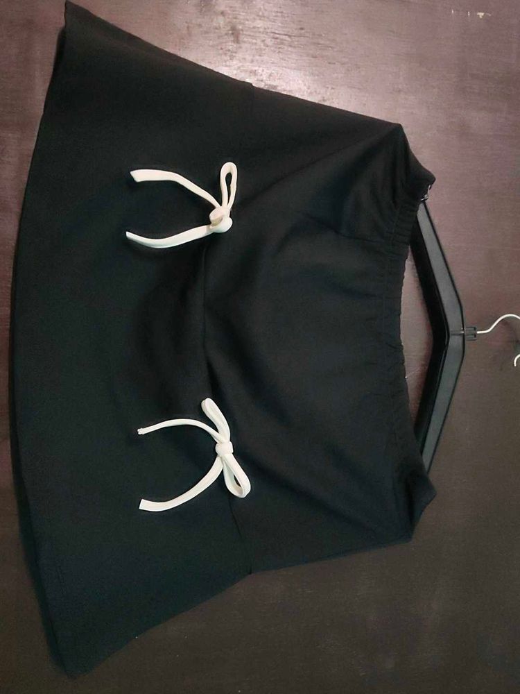 shein Black Skater Skirt with White Drawstrings