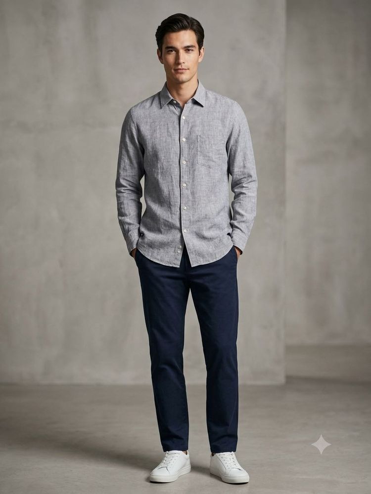 Men's Casual Grey Linen Shirt