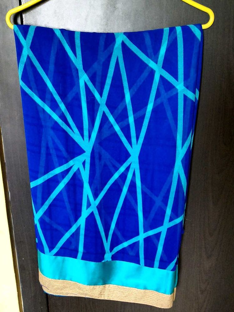 Royal Blue Geometric Print Saree