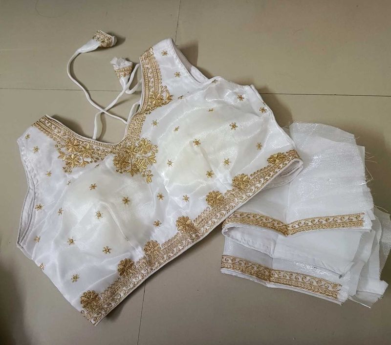 Elegant White &amp; Gold Embroidered Blouse
