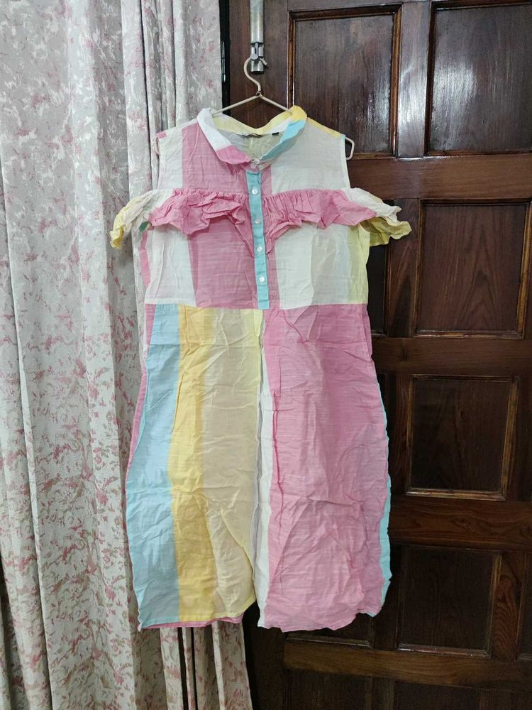 Colorful Patchwork Cold Shoulder Dress