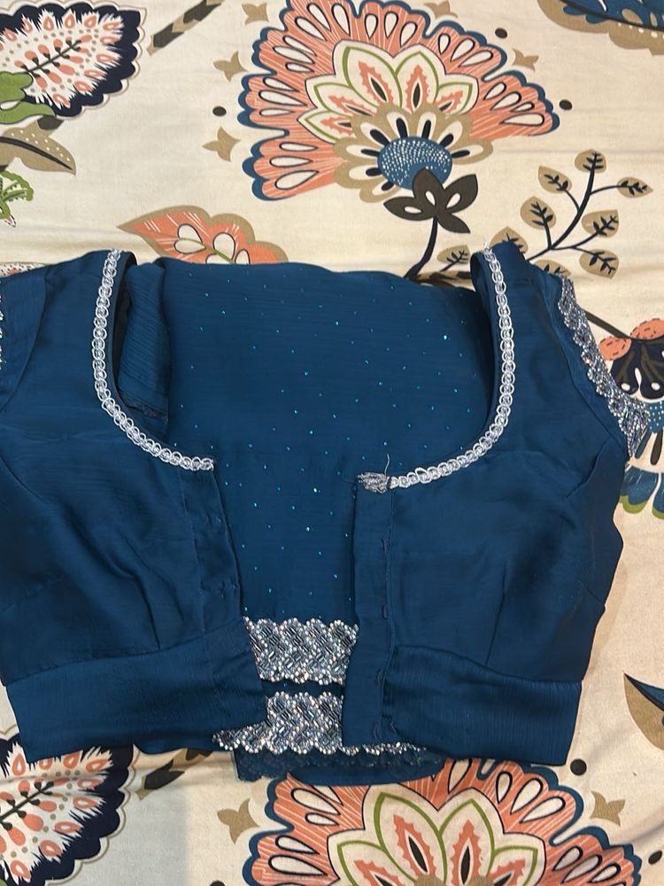 Teal Saree with Embellished Blouse