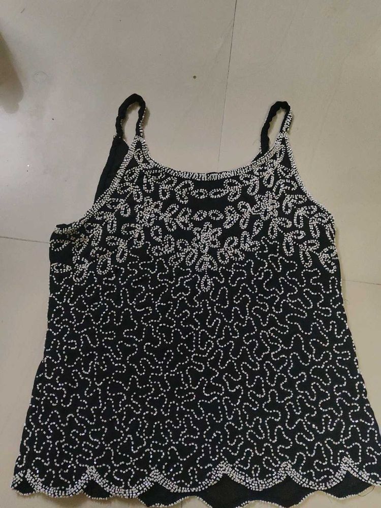 Y2K Inspired Beaded Black Camisole Top