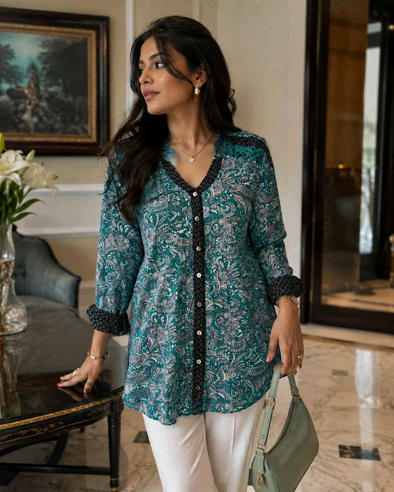 Boho Paisley Print Tunic Top
