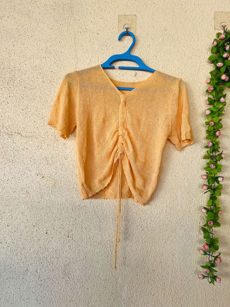Peach Ruched V-Neck Top